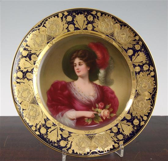 A Continental Art Nouveau cabinet plate, c.1910, painted by Sturkler, 24cm